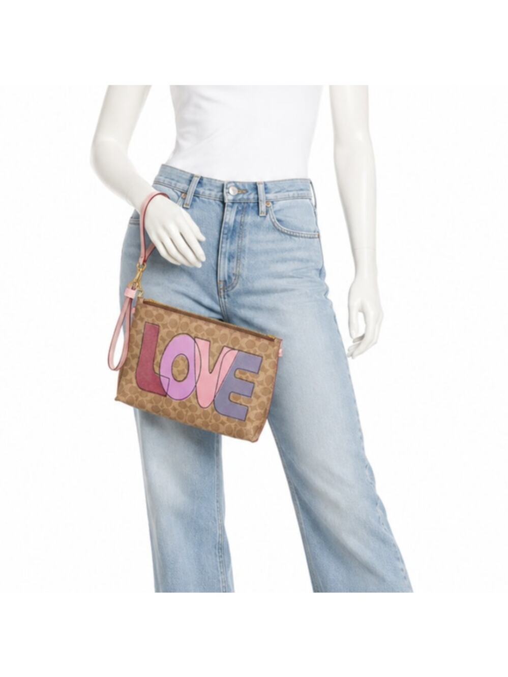 Coach Love Large Wristlet Pouch Signature Canvas Pink Graphic A2022-89540 Bag